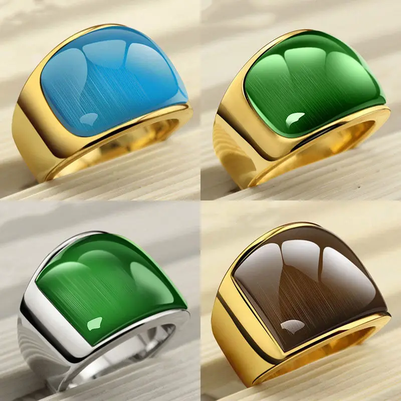 

JiangDouDou Top Quality Brand Fashion Jewelry Luxury Punk Cat Eye Gold Silver Titanium Gold Color Rings For Women and men