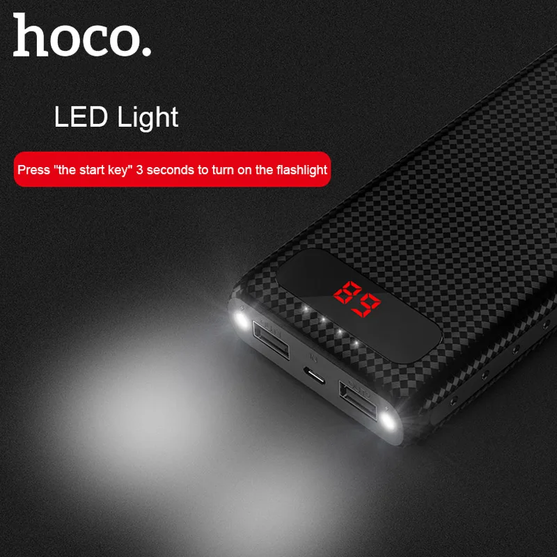 

HOCO 20000mah Power Bank 18650 LED Light Powerbank 10000mah Dual USB Portable Charger For Android iPhone External Battery