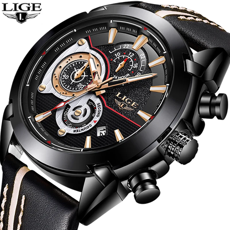 Mens Watches LIGE Top Brand Luxury Men's Waterproof Military Sports Watch Men's Multifunction Quartz Clock Relogio Masculino+Box