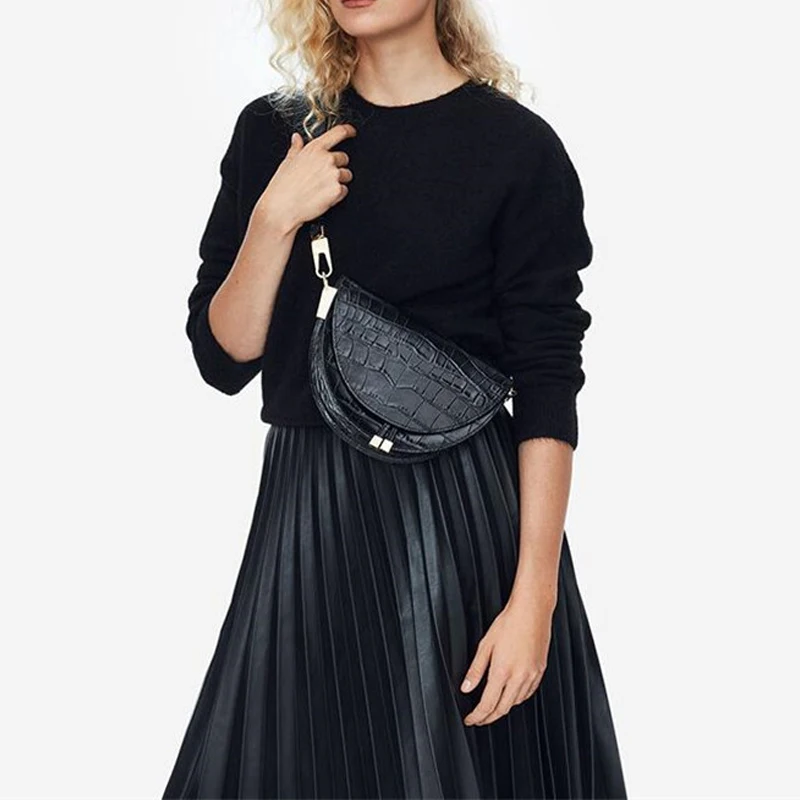 

2019 New Fashion Crossbody Bags For Women Semi-Circle Pu Leather Wide Shoulder Strap Shell Bags Luxury Handbags Messenger Bag