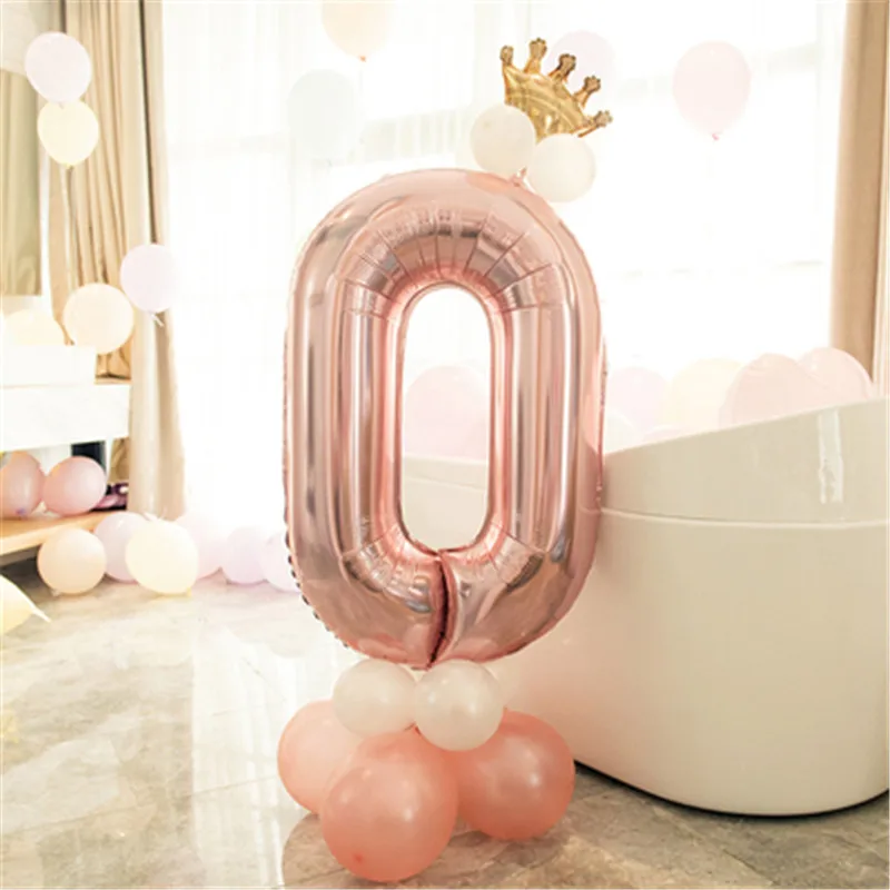 17 шт., розовое золото, цифры, воздушные шары, день рождения, украшение, дети, принцесса, 1-й день рождения, цифровой шар, день рождения, вечеринка для взрослых, Globos - Цвет: number 0