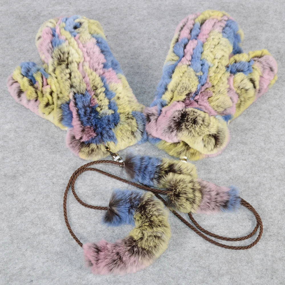 Горячая Распродажа зимние перчатки из натурального меха женские вязаные перчатки ручной работы Настоящий мех кролика теплые варежки из натурального меха кролика
