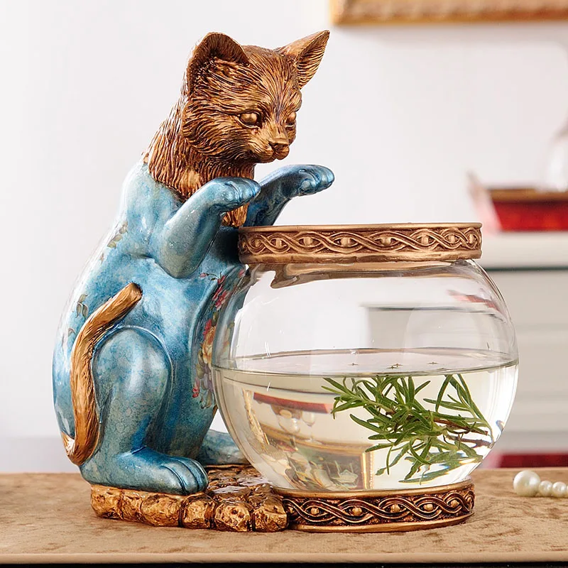 Милые котята рыбка чаша гостиная спальня домашнего аквариума украшение устроен ребенок подарок на день рождения, рождественский подарок - Цвет: blue