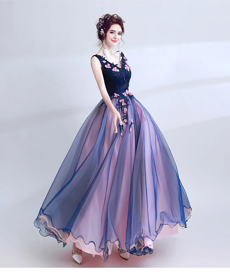 Robe de soiree, кружевное платье с v-образным вырезом, без рукавов, с бисером, синее, роскошное, элегантное, длинное, вечернее платье, знаменитые Аппликации, цветы, вечерние, торжественное платье