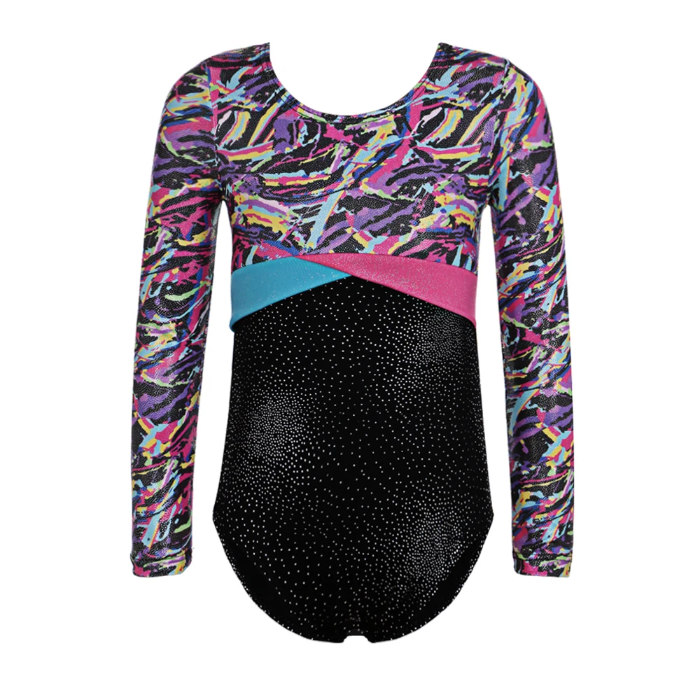 

Professional Sparkly Gymnastics Leotard for Girl Kids Unitards Gold Foiled Long Girls Athletic Dance Leotards Child Costumes