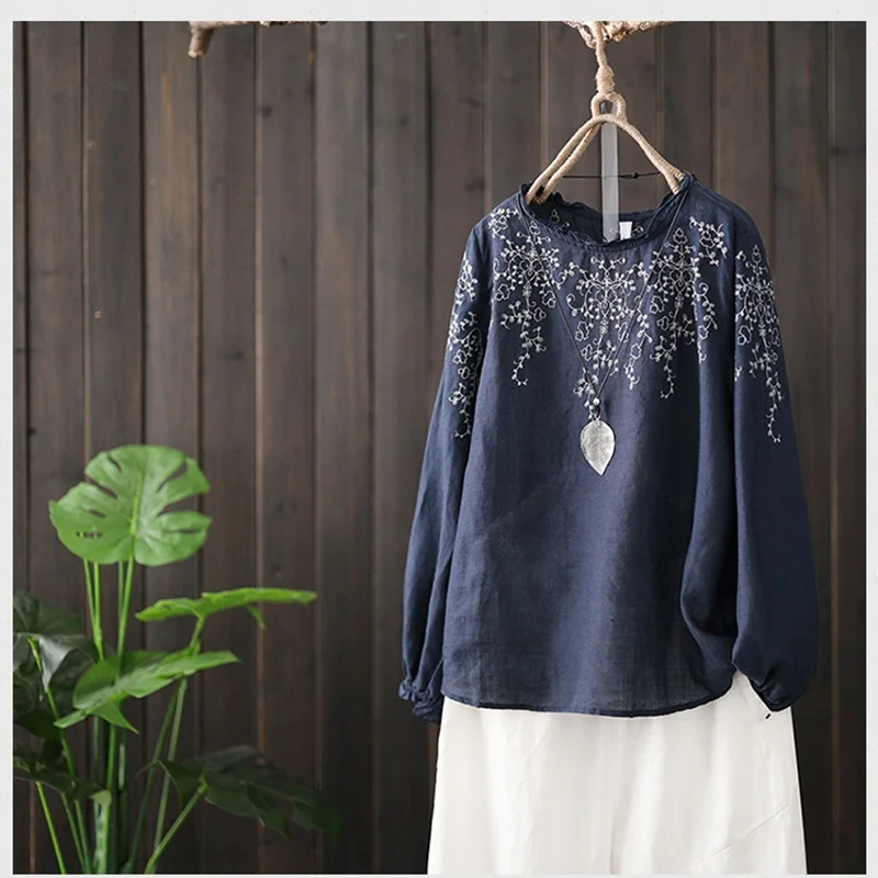 

Chinese Style Clothing Women Hanfu 2019 Spring Summer Retro Vintage Shirt Embroidey Ethnic Blouse Ladies Chinese Tops AA4642