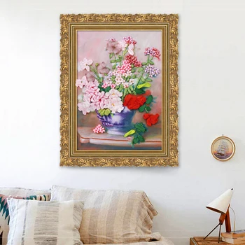 

DIY 3D Ribbon Embroidery Painting Cross Stitch Needlework set Bedroom Dining Room Wall Painting Unfinished Handmade Craft Gift