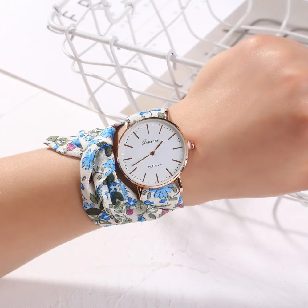 

Hot Bracelet Watch Design Flower Cloth Geneva Women Wristwatch Fashion Dress Quartz Watches Ladies Clock Gift Reloj Mujer #B