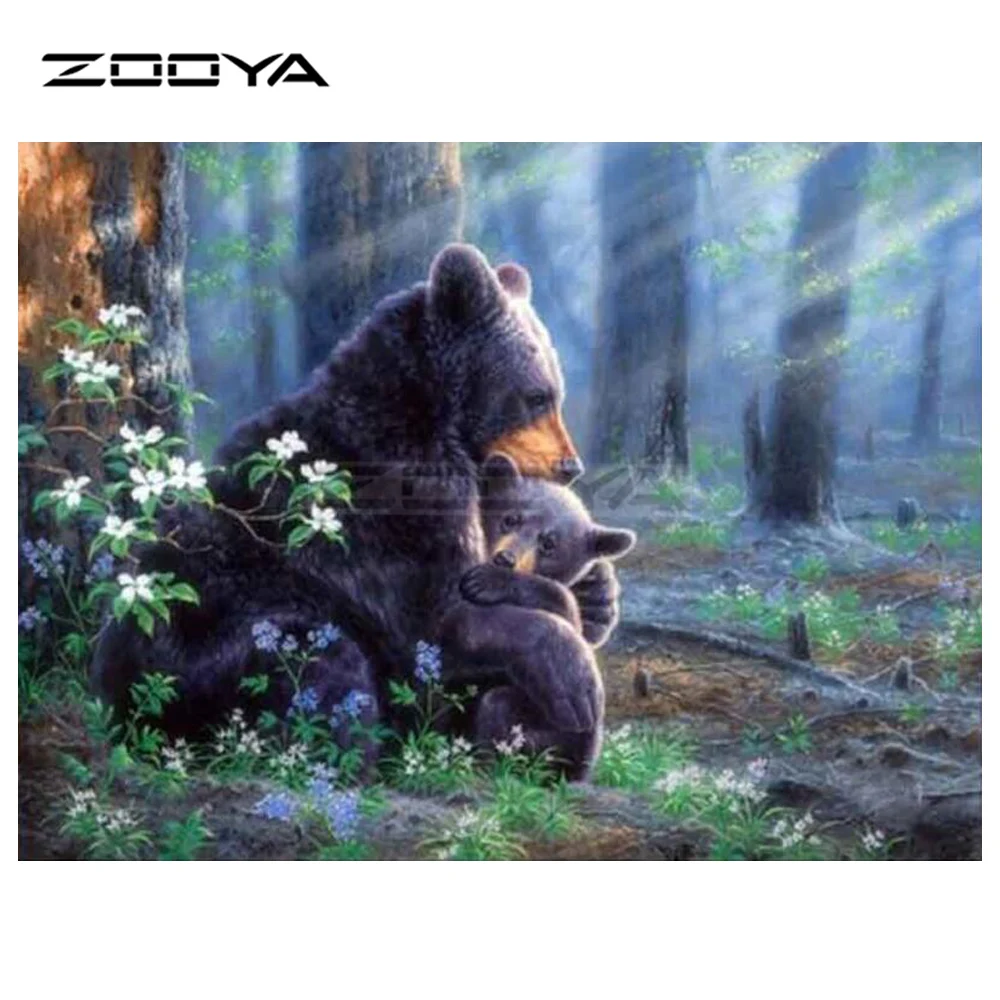 

ZOOYA 5D DIY Diamond Embroidery Landscape Forest Tree Flower Black Bear Diamond Painting Cross Stitch Mosaic Decoration BK491
