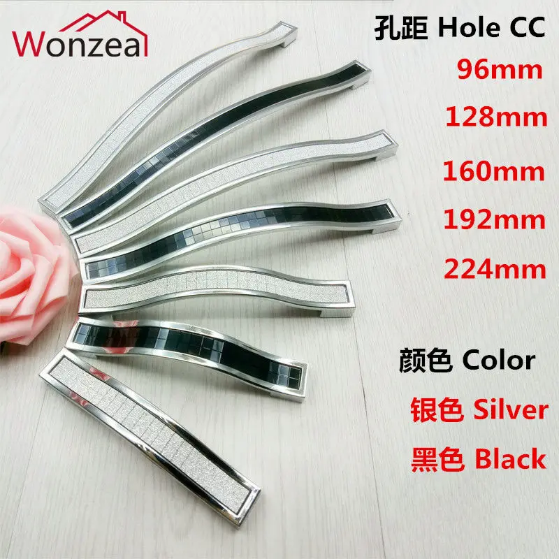 

Hole CC: 96mm/128mm/160mm/192mm/224mm Modern crystal furniture handle cabinet pulls Black handle drawer handle
