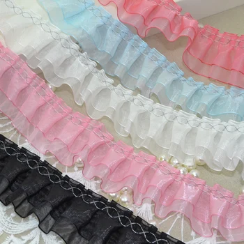 

(10yards/lot ) DIY Lace Trim Multicolor Organza Ruffle Pearl Organza Skirt Lace Fabric Decoration Clothing Materials RS135