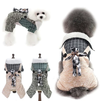 

2018 pet dog Teddy vest Plaid rabbit decorative coat warm plush coat autumn and winter pet clothing