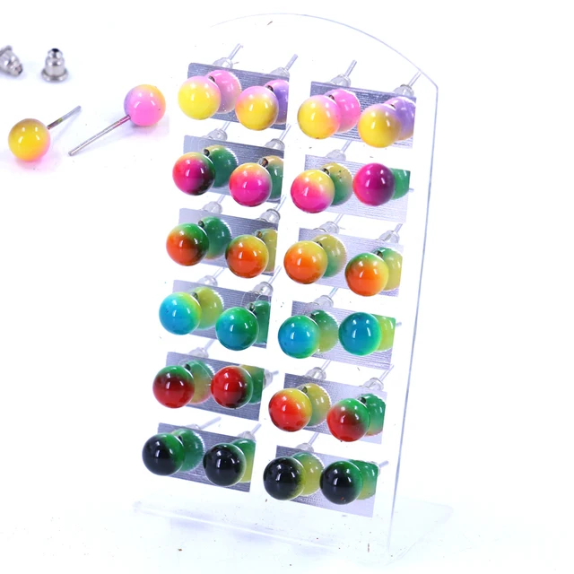 Free Shipping Small Earrings Resin Plastic Round Ball Changing Free Shipping Small Earrings Resin Plastic Round Ball Changing Color Plating Iron Stick Stud