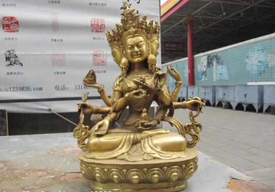 

wholesale factory 8"Tibet Buddhism fane Brass Copper Refined Ushnishavijaya Kwan-yin Buddha Statue