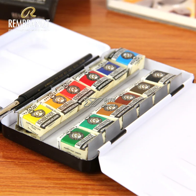 REMBRANDT Artist Solid Watercolor Paint Set 48/36/24/12 Color Portable Metal Box Paint Brush Sketch Creation Drawing Supplies