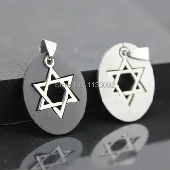 

12pcs/lot Fashion 2-in-1 Oval Black Silver Tone Stainless Steel Star of David Hexagram Charm Pendant Mogen David Necklace Gift