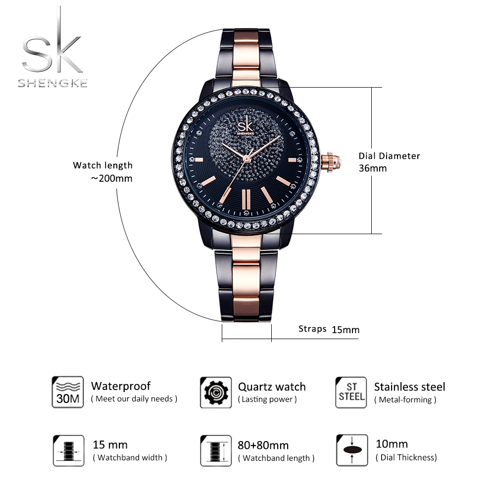 SK модные женские кварцевые часы-браслет из розового золота женские наручные часы класса люкс Montre Femme с кристаллами Циферблат Женские часы со стразами подарок