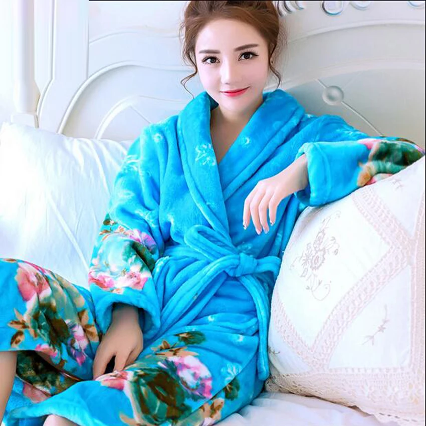 Korean Women Bathrobe Kimono Bath Robe Female Thick Coral Fleece