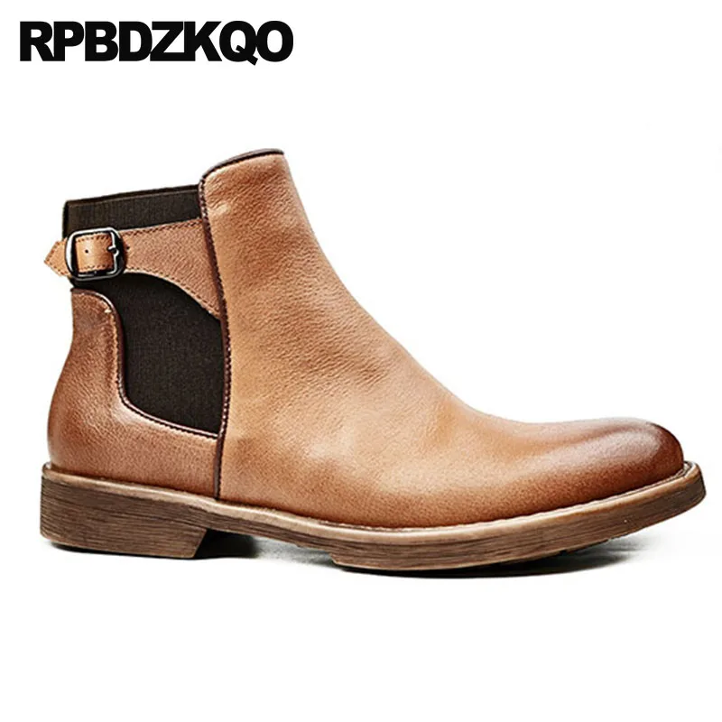 Grano De Hecha Vestido Zapatos Tobillo A Falsa Genuino Invierno Botas Marrón Completo Piel Caliente Hombre Negro Otoño Para Formal Chelsea Cuero Mano marrón Botines Retro HCdn506d