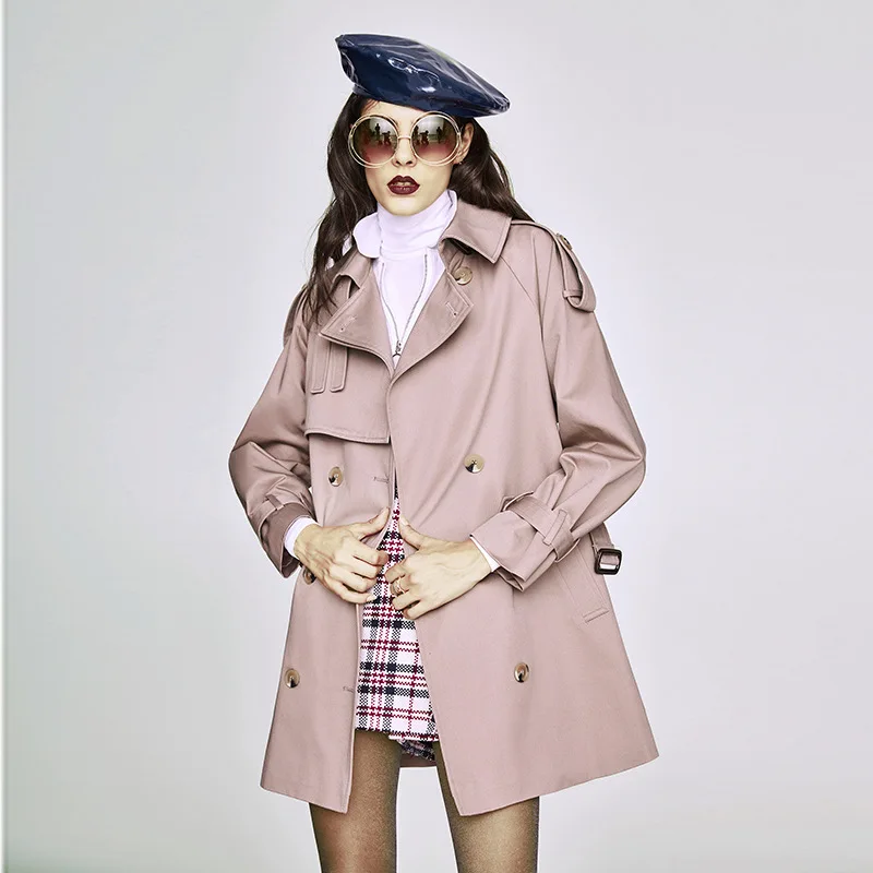 

Women Spring Autumn Trench 2019 New Korean Mercerized Cotton Loose Mid Length Short Windbreaker Female Coat