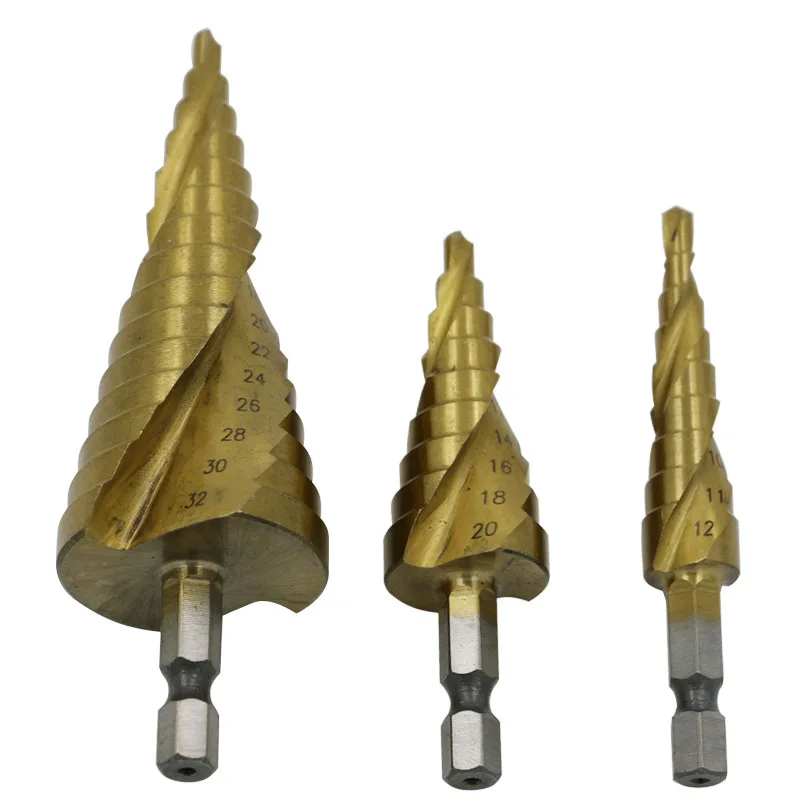 Cut Tool Set High Speed Steel Hex Spiral Grooved Step Drill Drills Bit 4mm to 12mm20mm32mm Cut Tool Set High Speed Steel Hex Spiral Grooved Step Drill Drills Bit 4mm to 12mm20mm32mm
