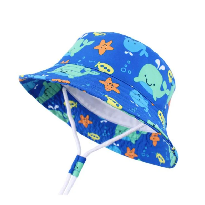 Новинка; Летние Панамы; осенние шляпы для маленьких мальчиков с защитой от солнца и шеи; детская пляжная шляпа с рисунком; детская шапочка для плавания; 1-7 - Цвет: Белый