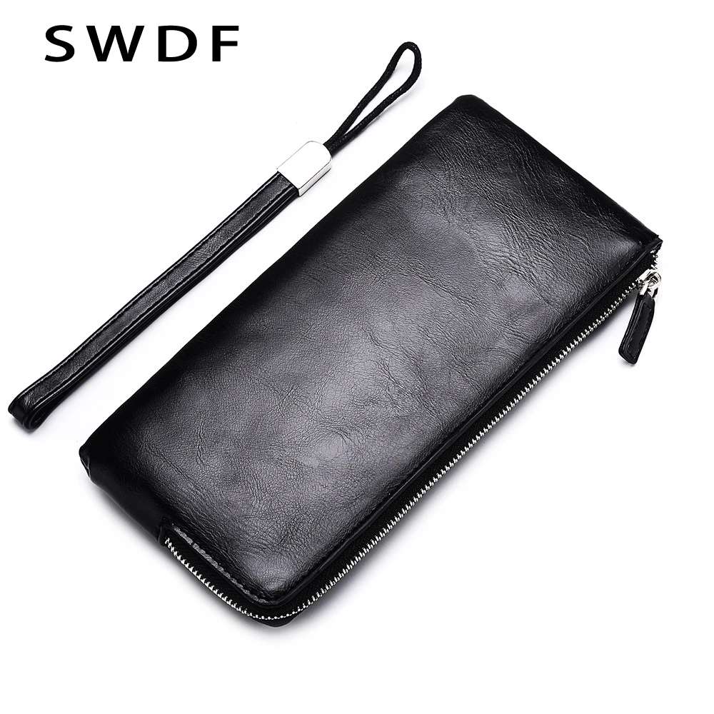 

SWDF 2019 New Men's Wallet Long PU Wallet Bank Card Banknotes Change Coin Wallet Leather Paint Zipper Wallet Men's Clutch Bag