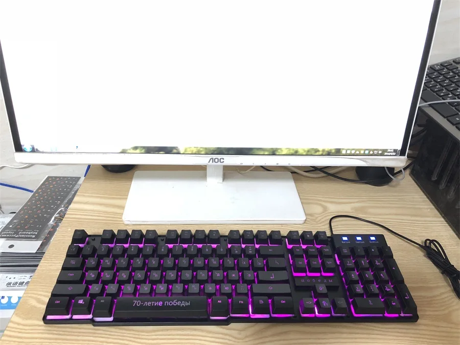 DBPOWER русский/английский 3 Цвет подсветки Gaming Keyboard Teclado геймер плавающий светодиодной подсветкой USB с подобными Механическая Feel