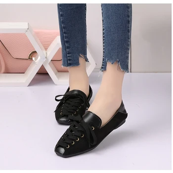 

COOTELILI Women Flats Casual Shoes Woman Slip on Faux Suede Loafers Female Oxfords Square Toe Women Shoes Brown Black