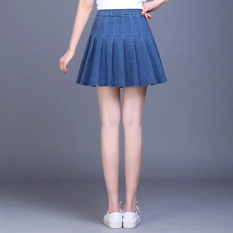 ELEXS Женская юбка летняя высокая Талия Джинсовая плиссированная юбка размера плюс с шортами под него E3224