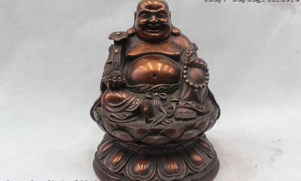 8 &quotКитайский буддийский латунный Дракон Yuanbao счастливый смех Ru Yi Maitreya статуя