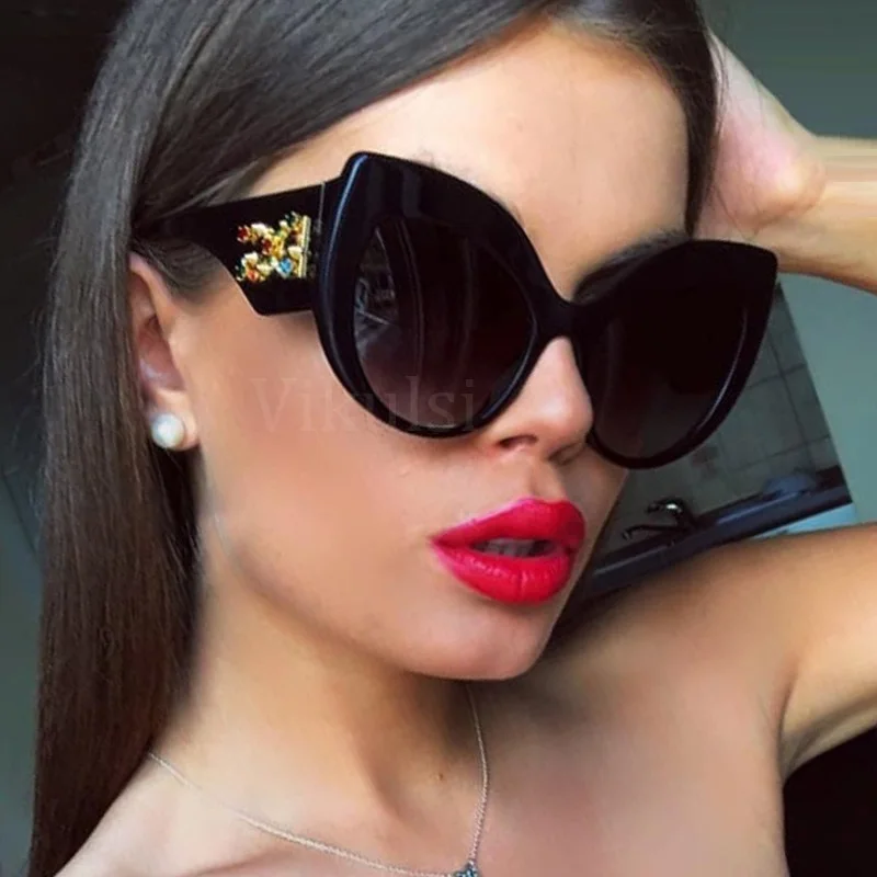 

Italy Diamond Luxury Brand Sunglasses Women 2019 New High Quality Metal Crystal Cat Eye Sun Glasses Shades For Female Big Frame
