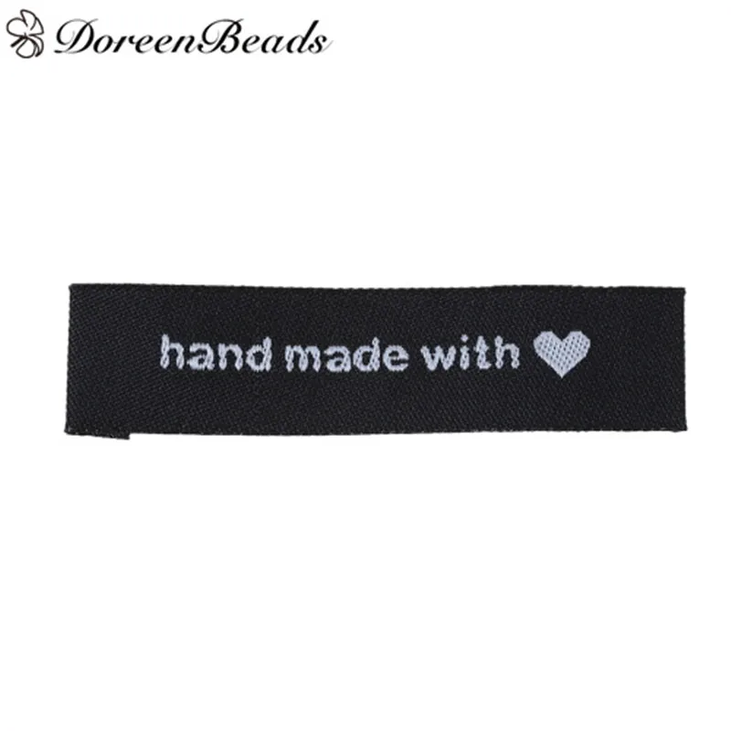 

DoreenBeads Terylene Woven Printed Labels DIY Scrapbooking Craft Rectangle Black Heart Pattern " hand made with love " 50PCs/Set