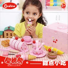 ONSHINE Pretend Play Kitchen Toys Breakfast set wooden bread fruit ice cream banana cutting toys best gift for baby kids