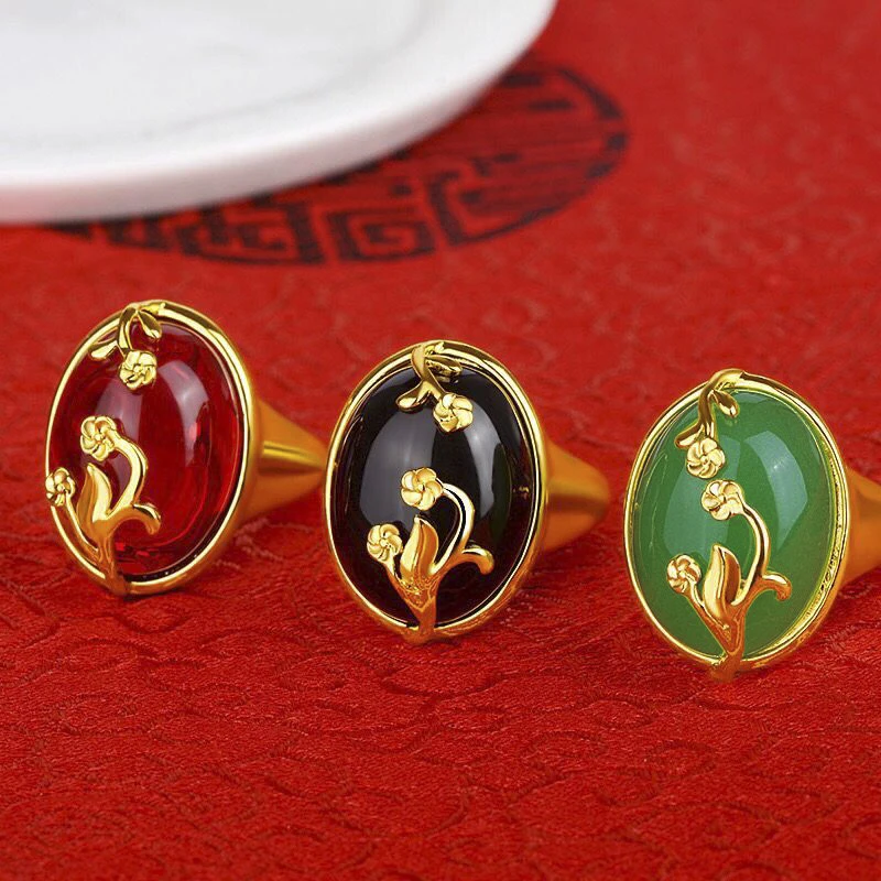 

MxGxFam Green Black Red Rings ( adjusted ) For Women Girl Mother Friends 24 k Pure Gold color Fashion Jewelry Personal Design