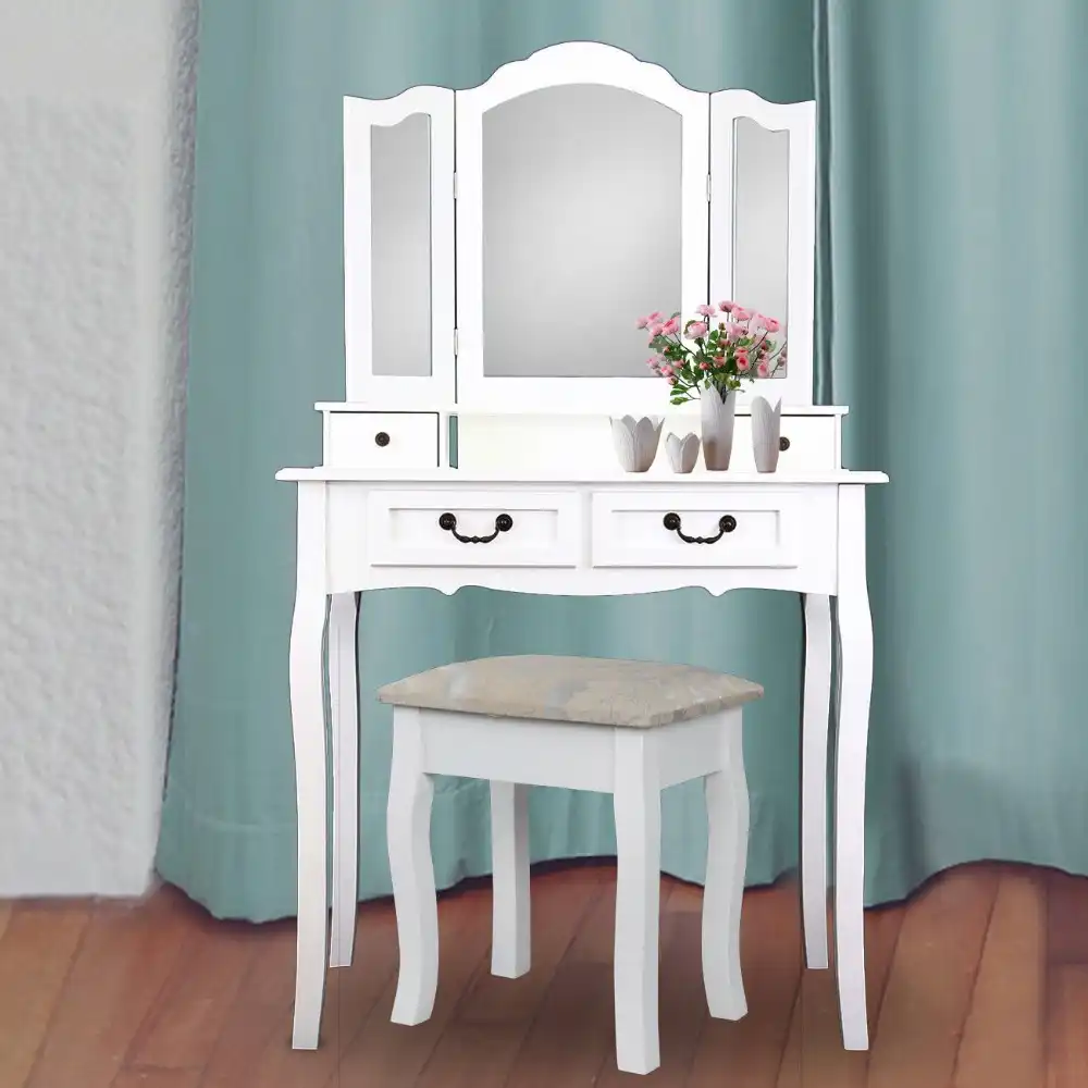 Ship From Germany Wooden Dressing Table 4 Drawer With Stool 3
