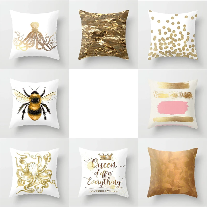 

Gold Honeybee Polyester Printed Animals Cushion Cover 45x45cm Letters Octopus Throw Pillow Covers Decor Home Hot Bee Pillowcases