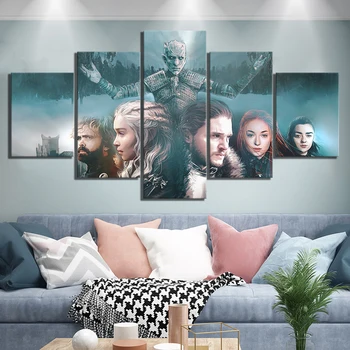 

5 Piece Game of Thrones Paintings Fantasy Art Movie Poster A Song of Ice and Fire Poster HD Canvas Painting for Wall Decor