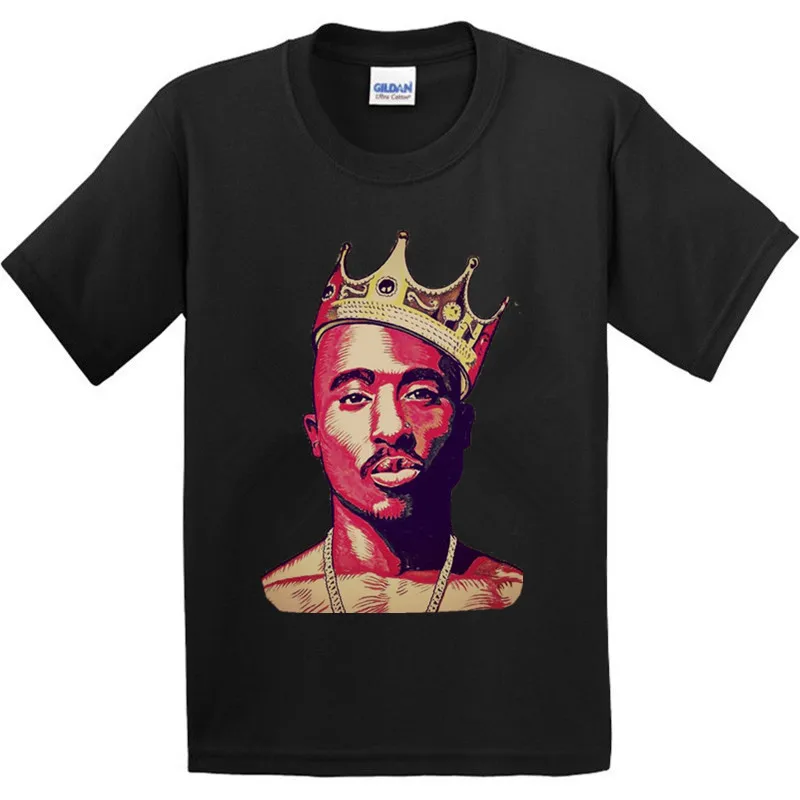 

Детская футболка в стиле хип-хоп с принтом Swag King, 100% хлопок, футболка для мальчиков и девочек, топы Tupac Amaru Shakur, детская Милая футболка, GKT007