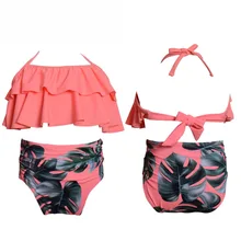 FAVSPORTS/женский купальник с высокой талией, винтажный купальный костюм с рюшами, бандажный комплект для детей 2-8 лет, детское Монокини, купальник из двух частей