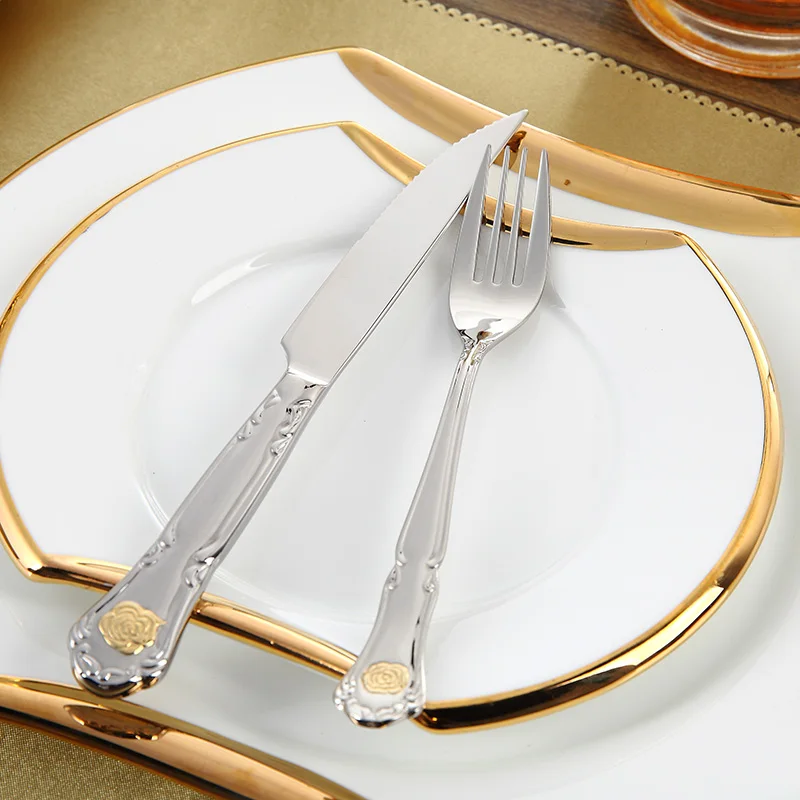 Cutlery Steel Set Metal Flatware Sets 24 Pcs Restaurant Golden Flatware Sets 24 Pcs Restaurant Golden