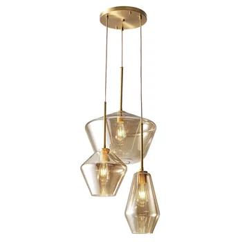 

Nordic all copper glass chandelier restaurant three combo pendant lamp foyer dining room coffee shop E14 LED lighting fixture