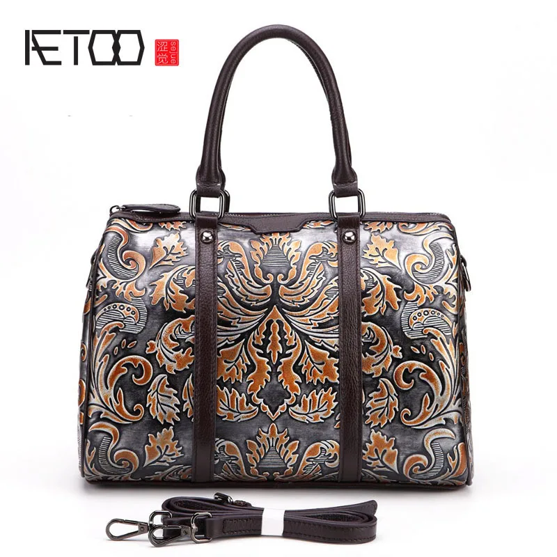 

BJYL 2017 Genuine Leather Women Handbags Fashion Design Elegant Shoulder Bags Floral Print Female Casual Tote Bag bolsos