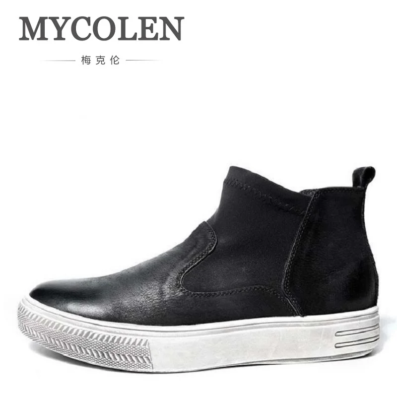 

MYCOLEN British Retro Chelsea Boots Warm Genuine Natural Leather Handmade Men Winter Shoes Men Slip on Black Zapatillas Hombre