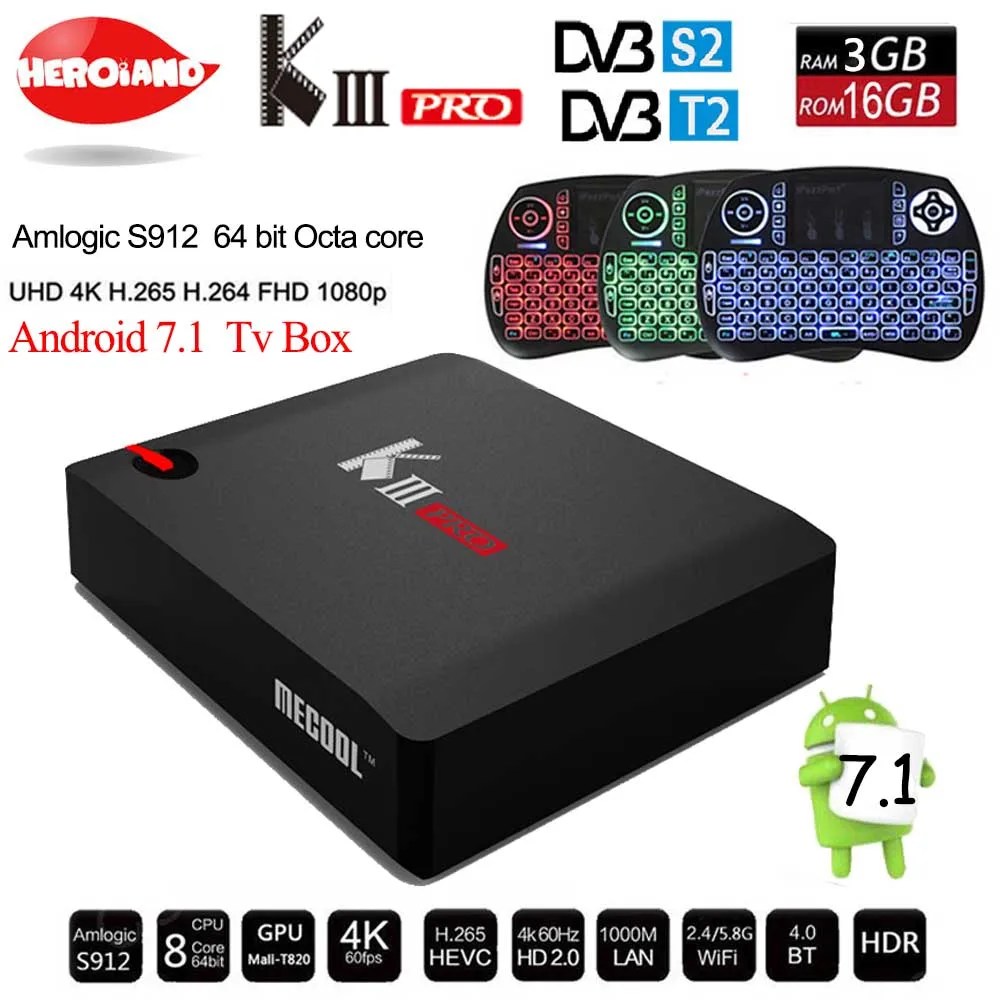 MECOOL KIII PRO DVB-S2 DVB-T2 DVB-C Android 7.1 TV Box 3GB 16GB Amlogic S912 Octa Core 4K Combo Clines NEWCAMD Biss key PowerVU MECOOL KIII PRO DVB-S2 DVB-T2 DVB-C Android 7.1 TV Box 3GB 16GB Amlogic S912 Octa Core 4K Combo Clines NEWCAMD Biss key PowerVU
