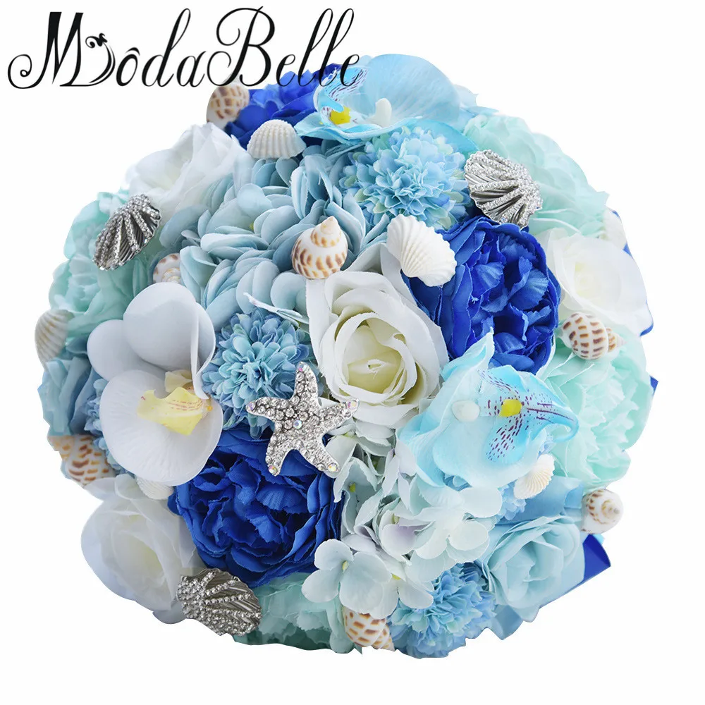 Синий пляж Свадебные цветы Свадебный букет горный хрусталь в виде ракушки искусственные букеты невесты 2018 Buque De Casamento Da Noiva