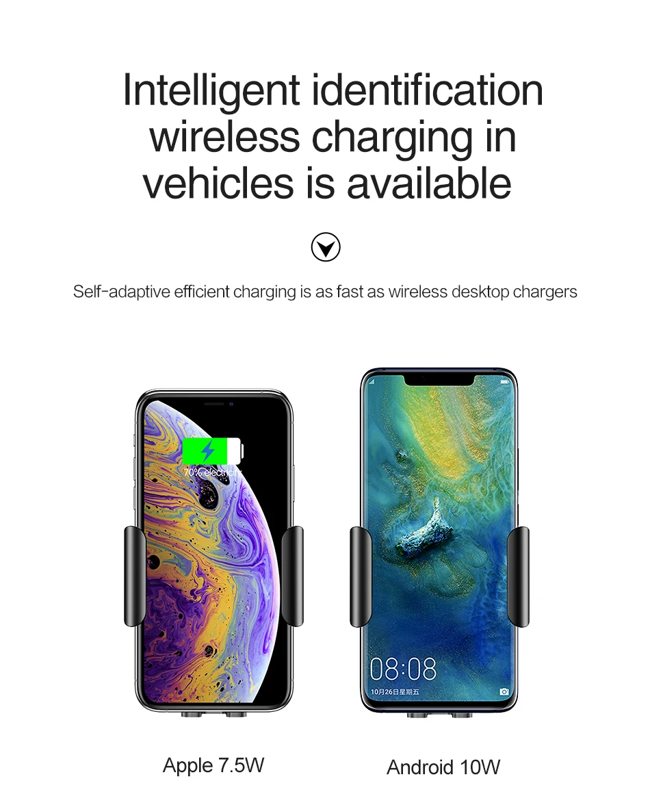 Qi автомобильное беспроводное зарядное устройство, инфракрасный датчик, автоматическая Быстрая Зарядка телефона, зарядное устройство, держатель для iPhone X Xs Max 8 samsung S8 Note 8 9