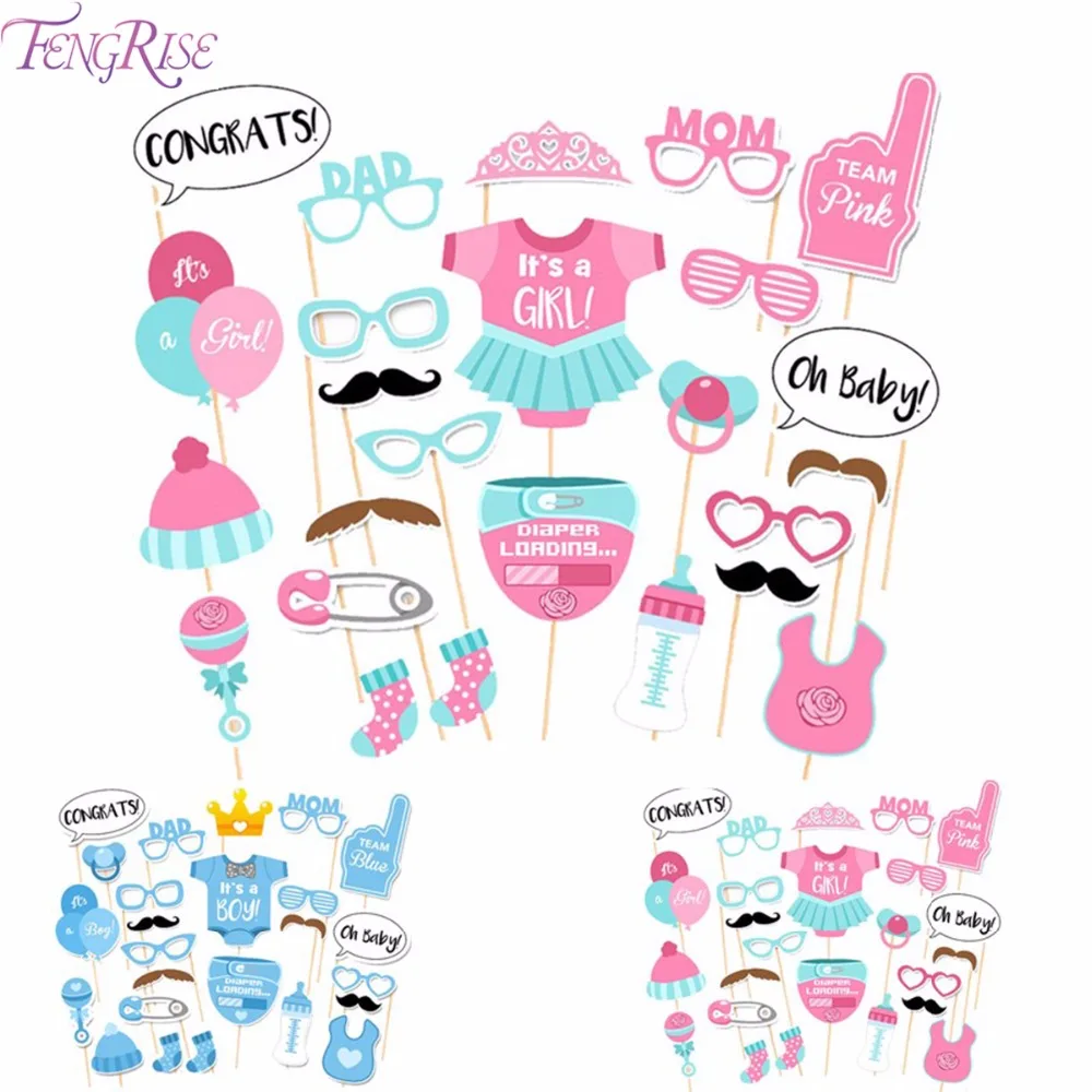 FENGRISE 25pcs Baby Shower Favors Photo Booth Props Its A Boy Girl