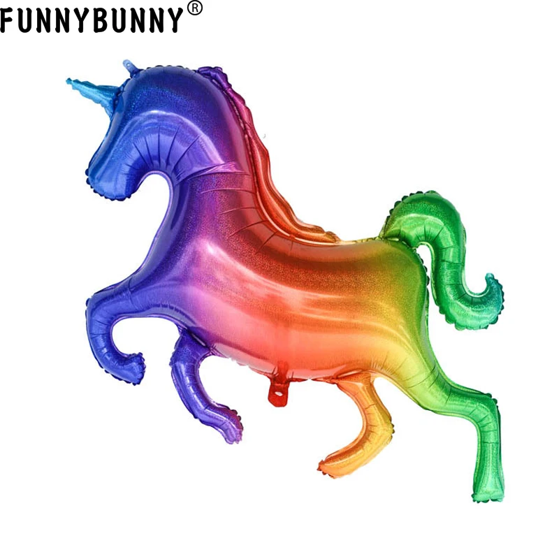 

FUNNYBUNNY Laser Rainbow Horse Children's Toys Birthday Party Decoration Gradient Unicorn Aluminum Balloon Birthday Balloons