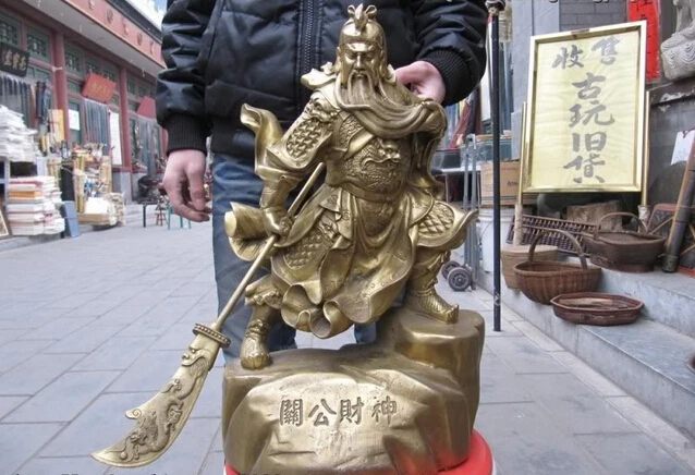 

150401 S0417 19"China Brass craftwork famous Dragon God of wealth Guan Gong warrior statuary